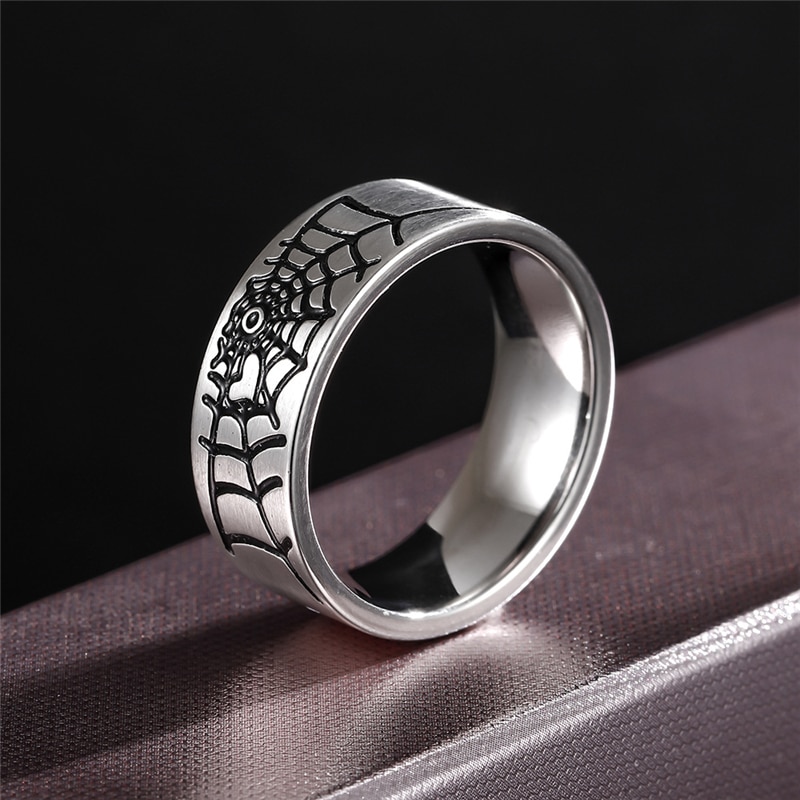 Simple Titanium Steel Spider Web Ring For Women Men Silver Color Finger Rings Fine Jewelry Accessories