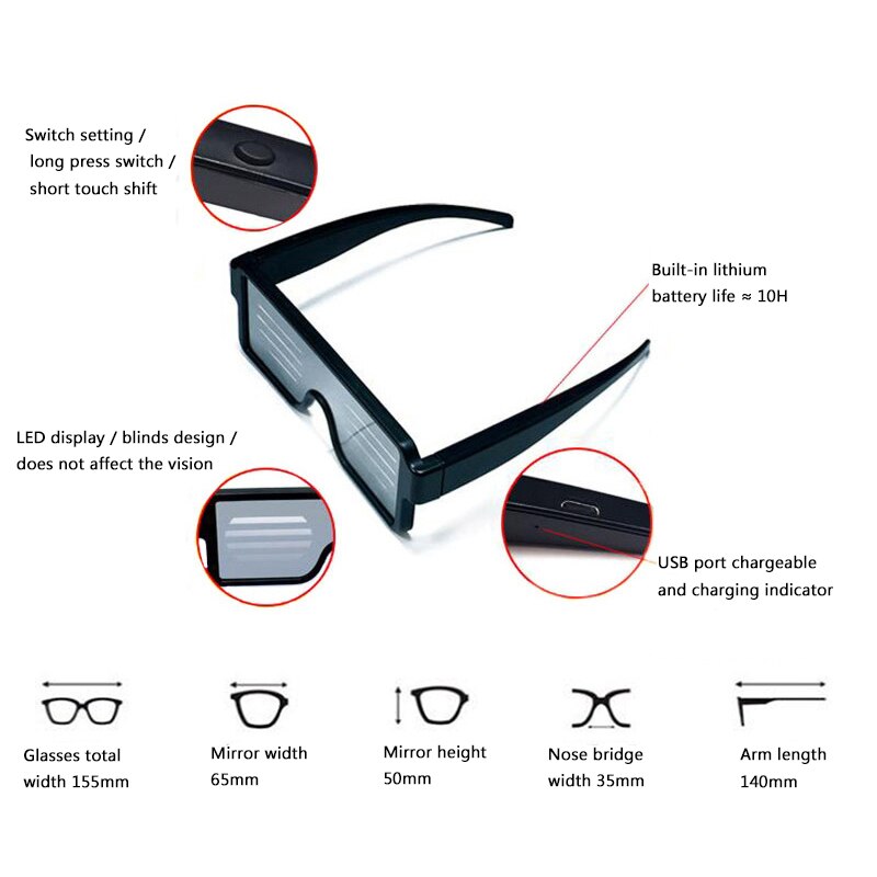 Mode Neon Led Bril Gloeiende Licht Festival Party Zonnebril Led Light Party Decoratie Nachtzicht Glazen