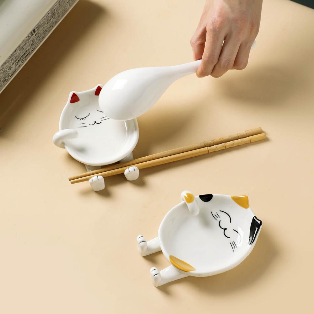 Cute Ceramic Storage Rack Shelf Chopstick Rest Spoon Holder Pan Cover Drainer Dish Drying Rack Pot Lid Holder Kitchen Organizer