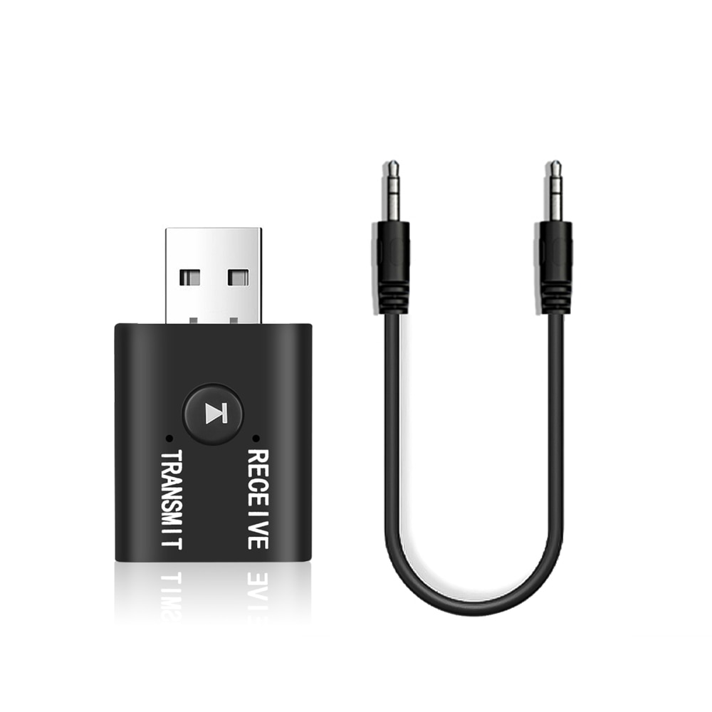 Bluetooth 5,0 Kit de coche de Audio tx rx 2 en 1 transmisor receptor de aptx AUX adaptador USB RCA Jack de 3,5mm para auriculares TV Auto: Negro