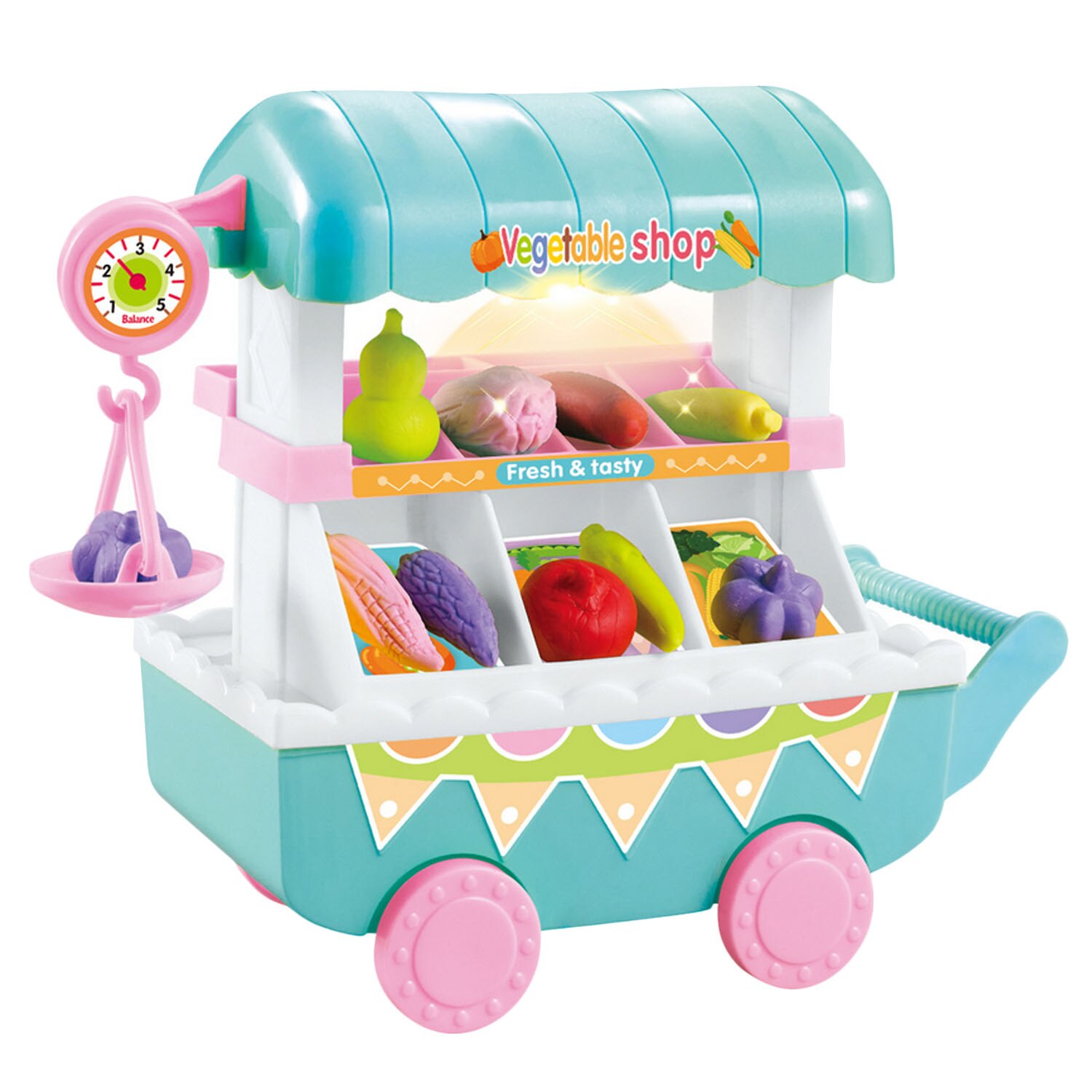 Grappige Winkelwagentje Speelgoed Simulatie Mini Voedsel Groente Fruit Winkel Trolley Kar Met Led Licht Muziek Pretend Play Boodschappen Speelgoed: vegetables shop