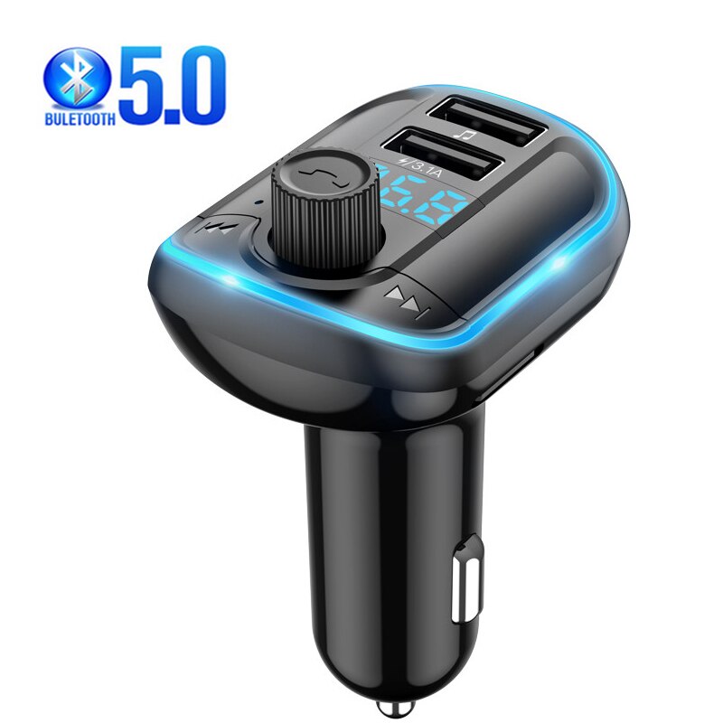 Multipoort Usb Adapter Autolader Voor Iphone 11 Telefoon Lading Met Fm-zender 5.0 Bluetooth Ontvangen Auto Kit Led MP3 speler
