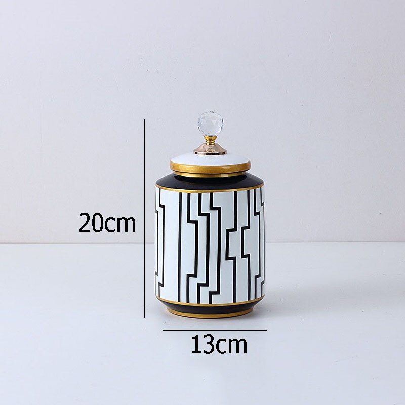Tarros de porcelana con tapa de cristal, recipiente de té, olla de caramelo, tanque de almacenamiento de cerámica, decoración de escritorio, tarros de almacenamiento de rayas geométricas: Small