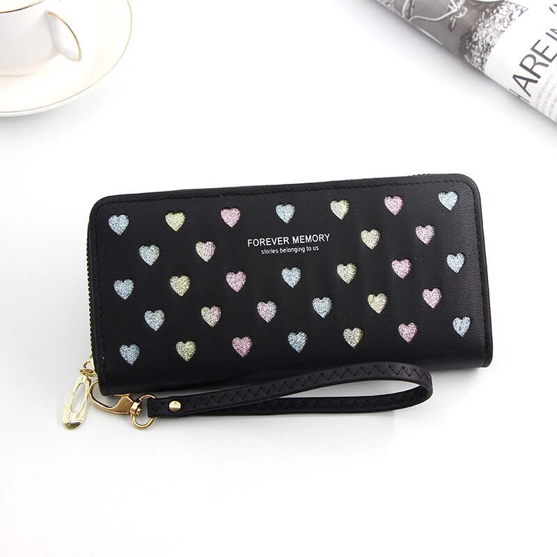 Portafoglio donna Long Love Heart Hollow Design borsa per telefono porta carte di credito in pelle ad alta capacità portafogli frizione Carteira Feminina