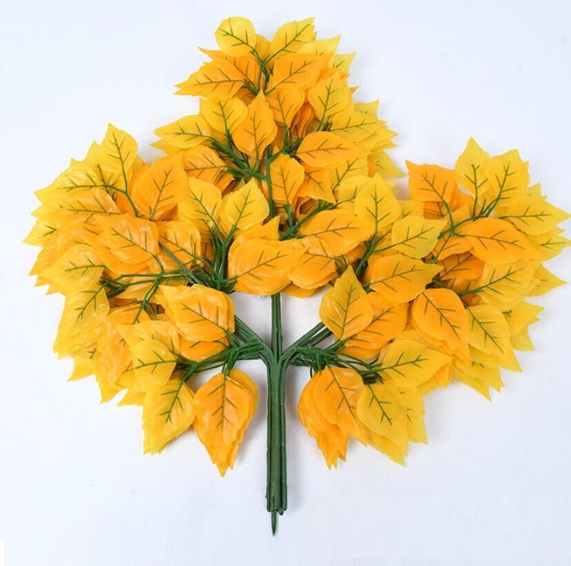 12pcs 55cm Artificial Birch Tree Leaves Branch For Plant Wall Background Wedding Home Hotal Office Bar Decorative: Yellow