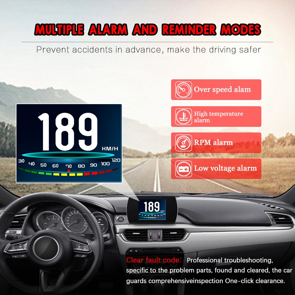 OBD2 Gauge Car HUD P12 Head-Up Display Smart Digital Meter HD Digital Display GPS Speedometer Fuel Consumption Temperature RPM