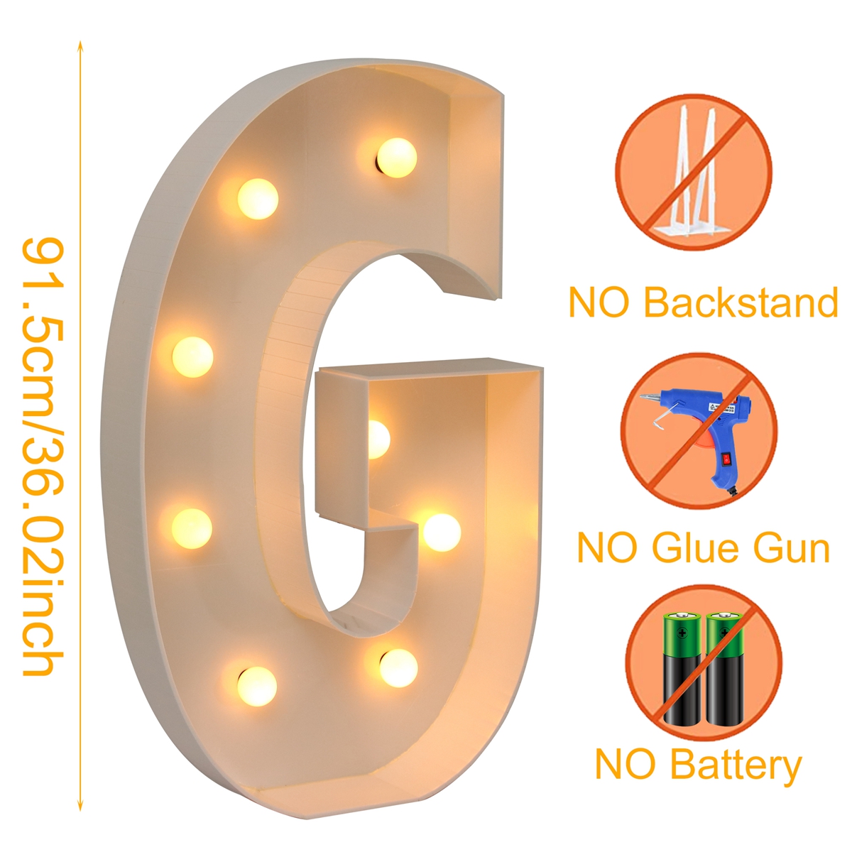 Caja de marco de luz Led con letras gigantes de 9,5 CM, decoración para de boda, Navidad, 1er cumpleaños, caja de relleno de globos con nombre DIY: Amarillo claro