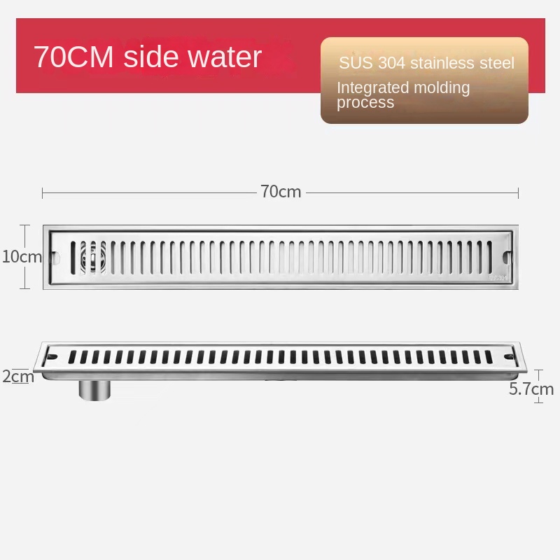 Strip Extended Floor Drain Stainless Steel Large Displacement Anti-Odor Barrier Hair Floor Drain Hotel Family Bathroom Balcony