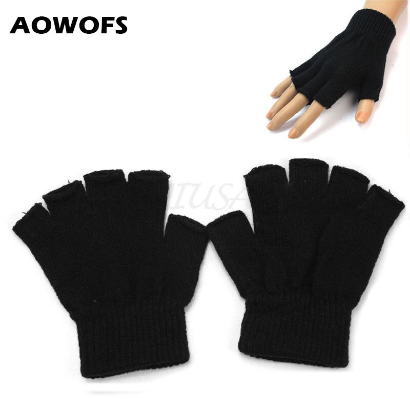 Dames heren vingerloze handschoenen effen zonder vingers winterhandschoenen casual handwarmer gebreid gehaakt zwart want dames katoen