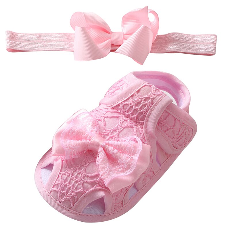 Kleinkind Baby Mädchen Sommer Bowknot Hohl Sandalen Kleinkind Weiche Sohle Gehen Schuhe Neugeborenen Schuhe Stirnband einstellen 0-18M