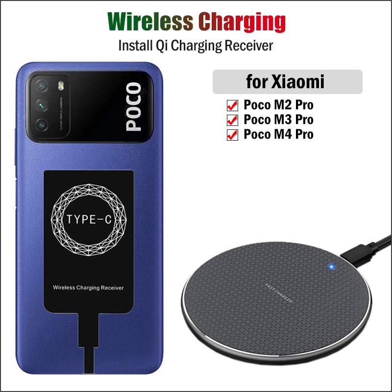 Qi Draadloos Opladen Receiver Voor Xiaomi Poco M4 Pro 5G Poco M2 M3 Pro Draadloze Oplader Usb Type-C Opladen Adapter Case