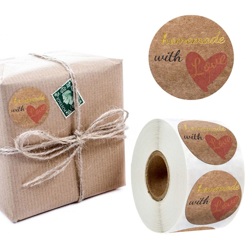 Round Adhesive Stickers Seal Packing Homemade with Love Lables Boutiques Business Boxes Envelope Bags Decoration