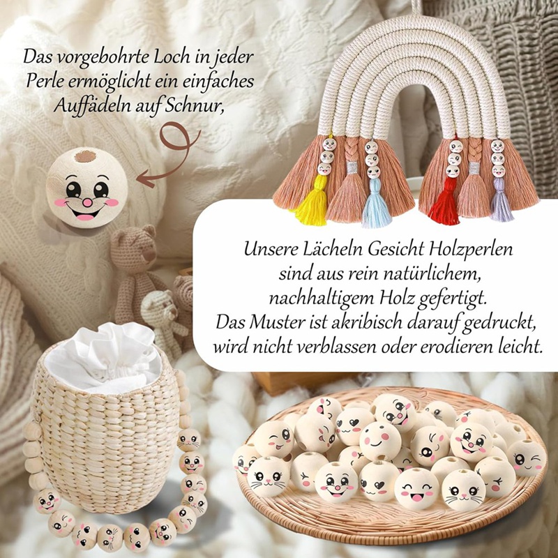 8 stijlen houten kralen met gezicht 20 mm glimlach gezicht houten kraal natuurlijke houten kralen rond met gat verpakking van 80
