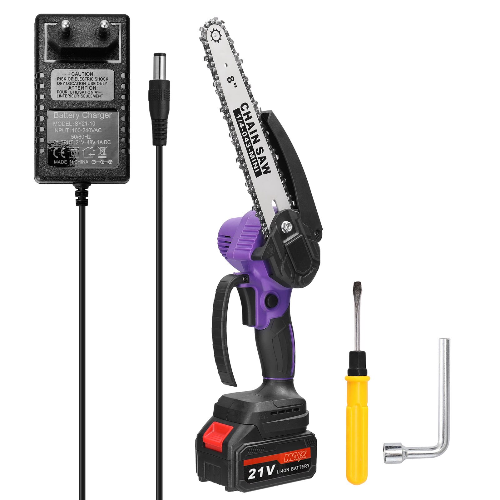 21V 8 inch Cordless Electric Pruning Saw Small Wood Spliting Chainsaw Brushless Motor One-handed Woodworking Tool for Garden: 1 PCS Battery / EU