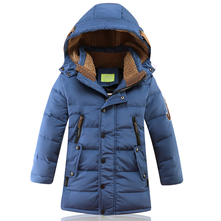 Winter Boys and girls jacket coat children's duck down jacket child coat outwear Boy's down jacket long thick winter jacket: Blue / 13T