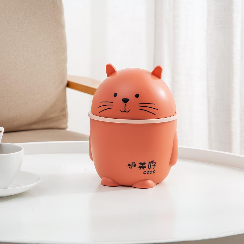 Creatieve Cartoon Desktop Prullenbak Met Swing Deksel Puin Opbergdoos Vuilnisbak Kantoorbenodigdheden Kleine Prullenbak Mini Auto Kattenbakvulling kan