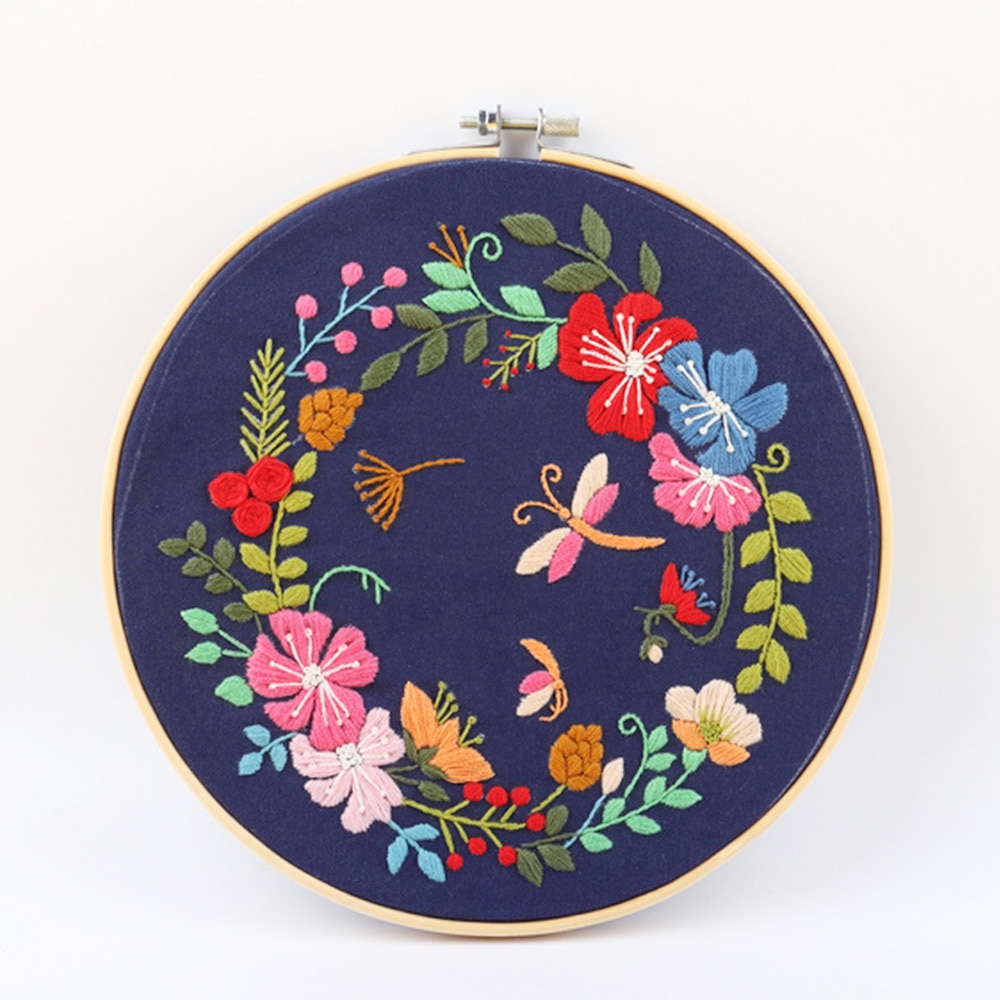 Circle Embroidery Kits DIY Art Sewing Craft Plant Series Cross Stitch Handcraft Home Hanging Painting Decor for Beginner: D