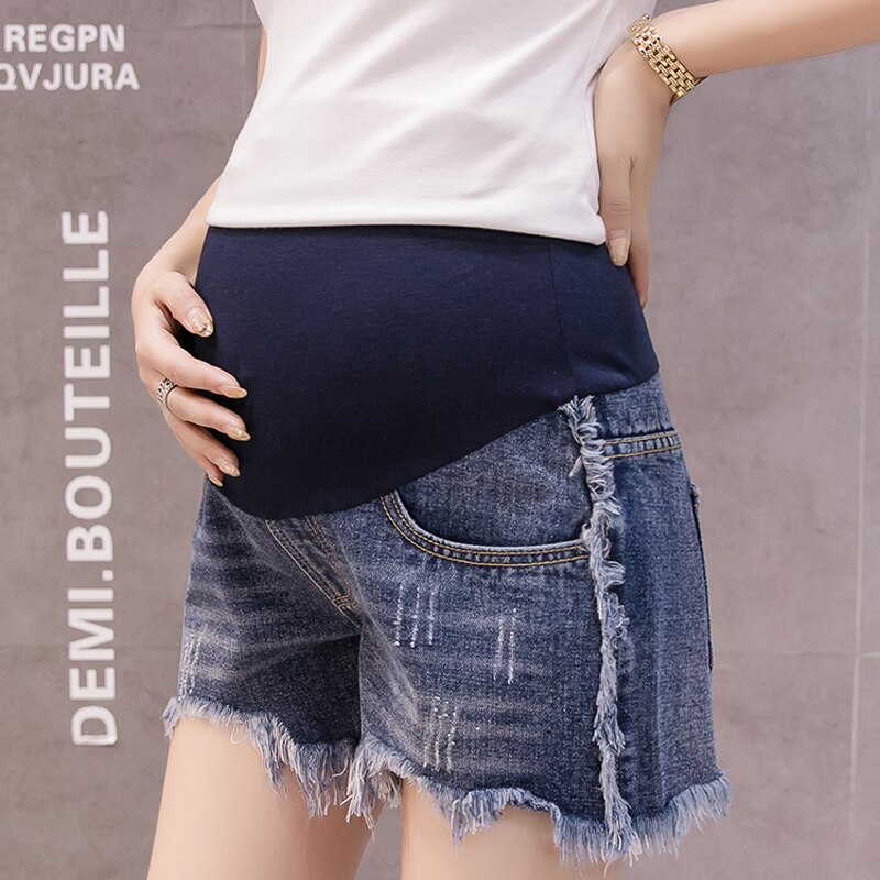 Maternity Capri-pants Summer Wear Fashionable Maternity Jeans Short Pants Cotton High Waist Pocket Pregnant Women Clothes 1066