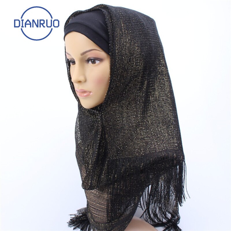 Dianruo suosittu yksivärinen naisten huivi shaalipanta femme bandana tupsut pitsi muslimi hijabit pehmeät päähuivit  n207