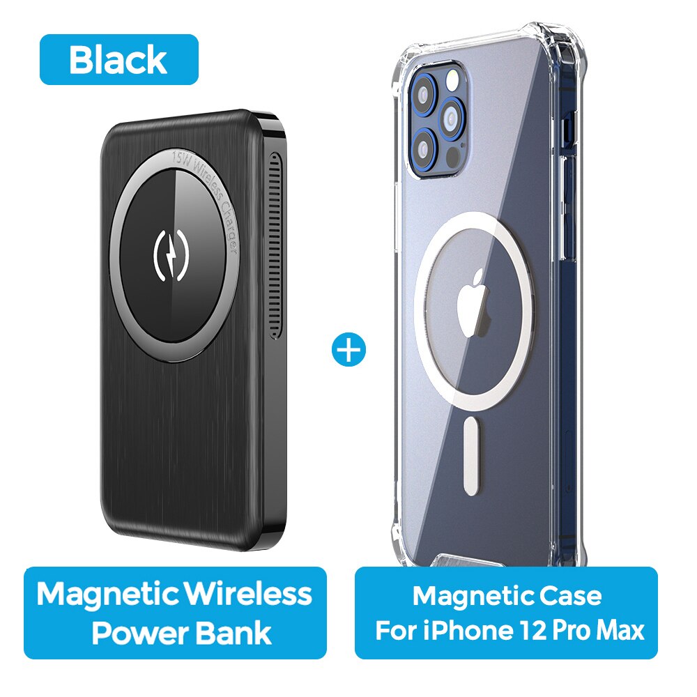 YKZ Magnetic Power Bank PD 20W Fast Charging 10000mAh 15W Wilreles Powerbank External Battery For iPhone12 Pro Max Samsung S21: Black for 12 Pro Max