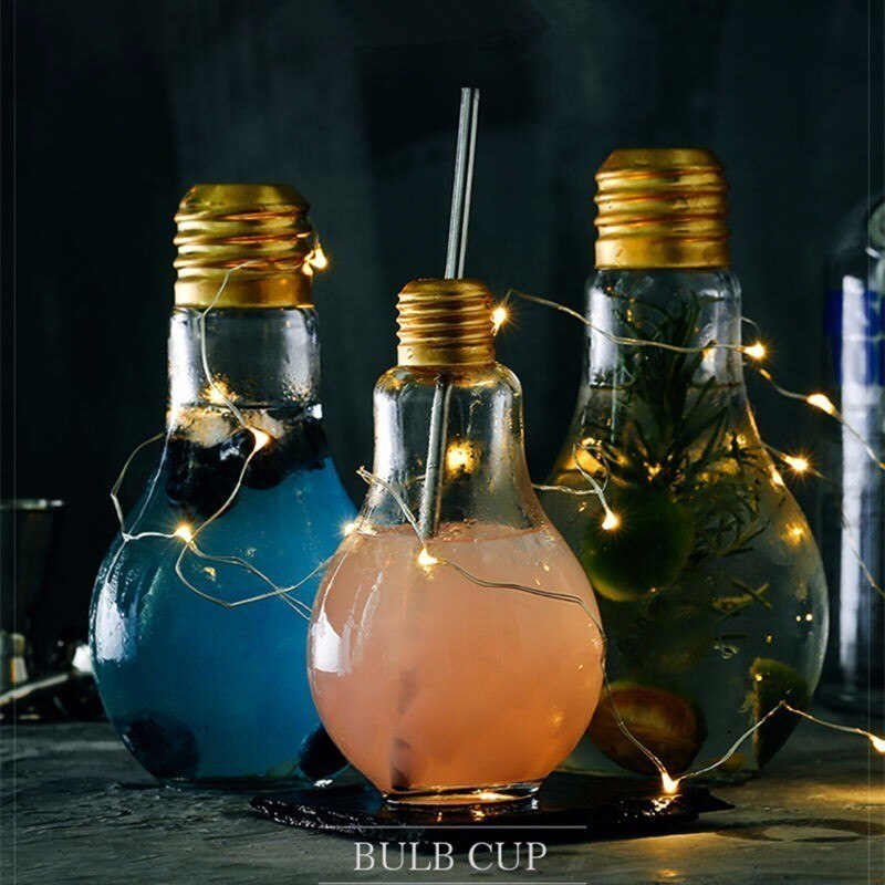 Forma de bombilla de luz creativa, vaso de cóctel, bebida de zumo, botella de vino portátil, taza de vino con personalidad, para Bar, Club, en casa