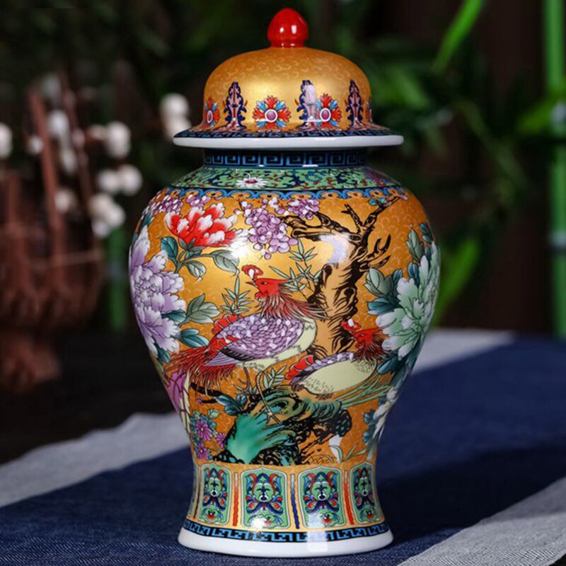 China Decorative Porcelain Ginger Jar Red Flower And Bird Retro Palace Style Vases Home Dec Table Centerpieces Wedding