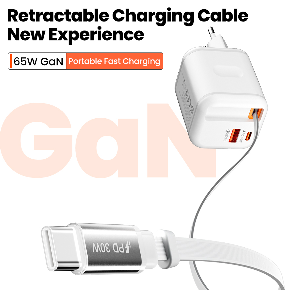 65w- poorts dual-port intrekbare kabel snellader snellader reis usb-c oplader eu/us/uk stekkeradapter voor iphone 15 16 17