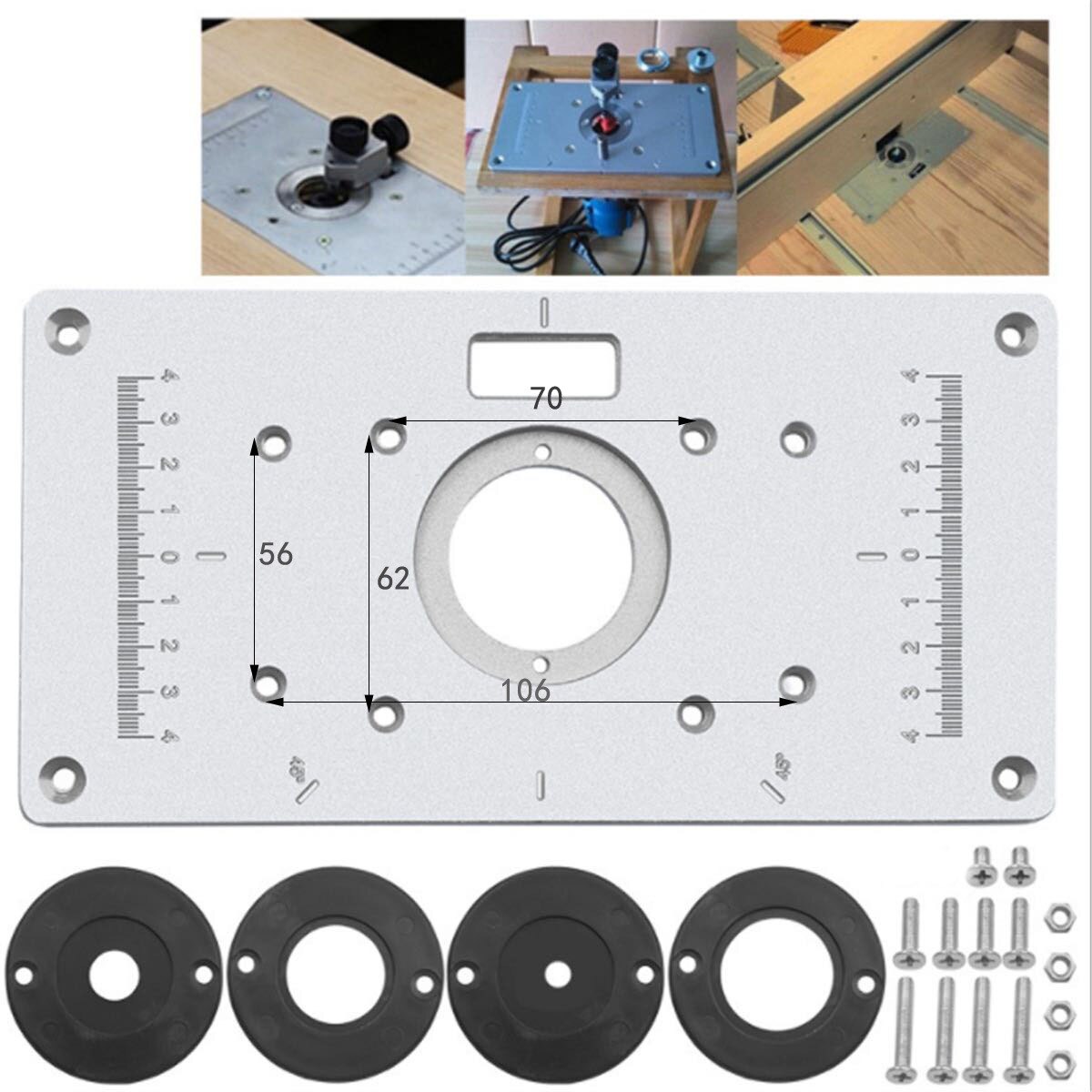 Aluminium Router Table Insert Plate Table For Woodworking Benches Router Plate Wood Tools Milling Trimming Machine With Rings: A