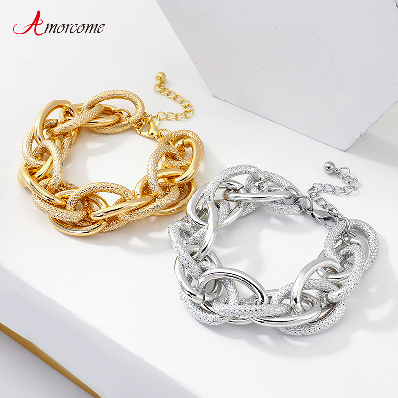 Amorcome Neue Punk Kubanischen Verknüpfung Frauen Männer Armbinde Klassische Verdrehte klobig Kette Armbänder Legierung Metall Armbinde Paar Schmuck