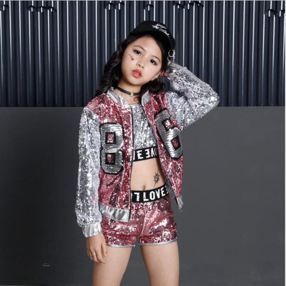 Costume de concours de danse Jazz Hip Hop pour filles, débardeur, short, veste, manteau pour enfants, vêtements de scène