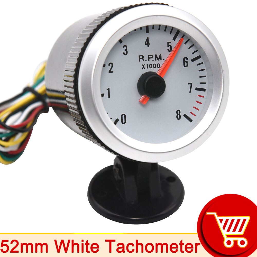 2&quot; 52mm Car motorcycle tachometer 12V Blue LED 0~8000 rpm meter Pointer tacho Gauge for motorcycle Truck / ATV tacometro from RU: white