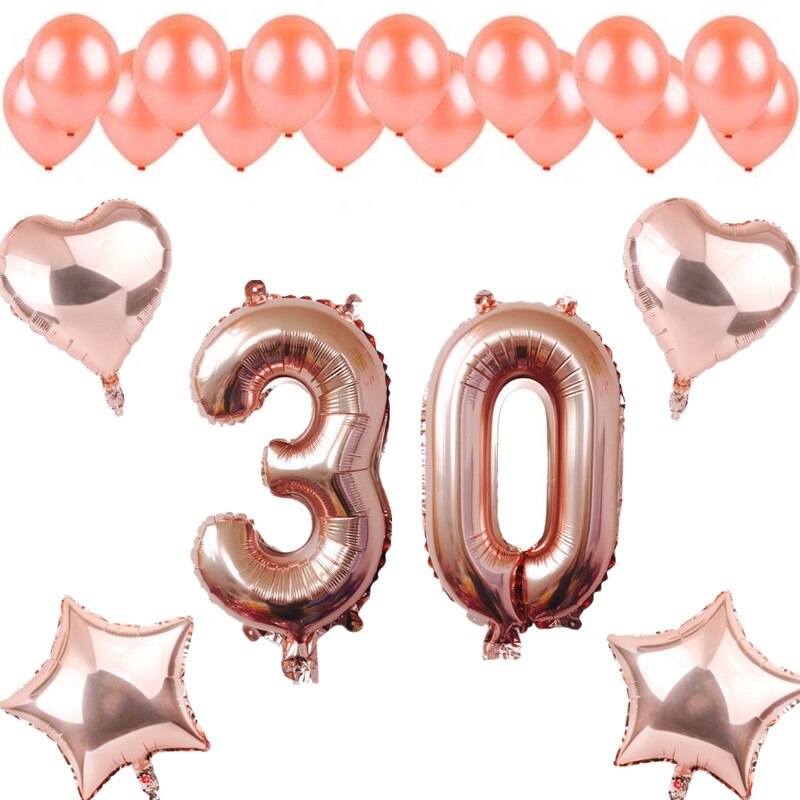 21pcs Rose Gold Number 10-90 Foil Balloons Star Heart Balloon Latex Ballon Set DIY Wedding Anniversary Birthday Party Decoration: set 30