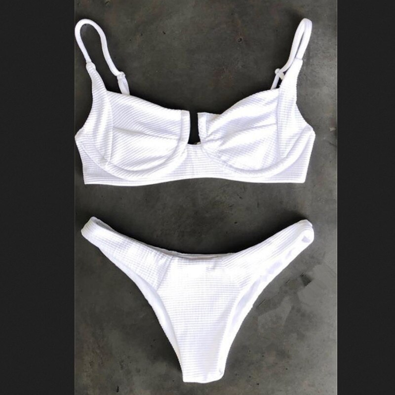 Kvinder bandage push-up polstret bikini sæt stretch bodycon høj talje badetøj badedragt badedragt hvid sort: Hvid / M