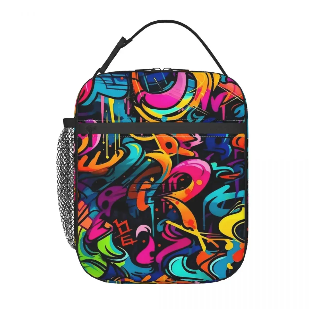 Lunch Bag Abstract Graffiti Convenient Lunch Box For Women Black And White Office Cooler Bag Oxford Thermal Lunch Bags: Khaki