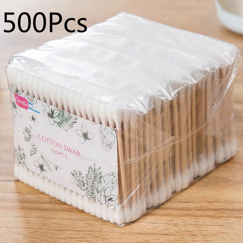 500/200/100Pcs Wegwerp Double Headed Wattenstaafjes Make Wattenstaafjes Neus Oor Schoonmaken Wood Sticks Katoen swabs Cotonete: 02