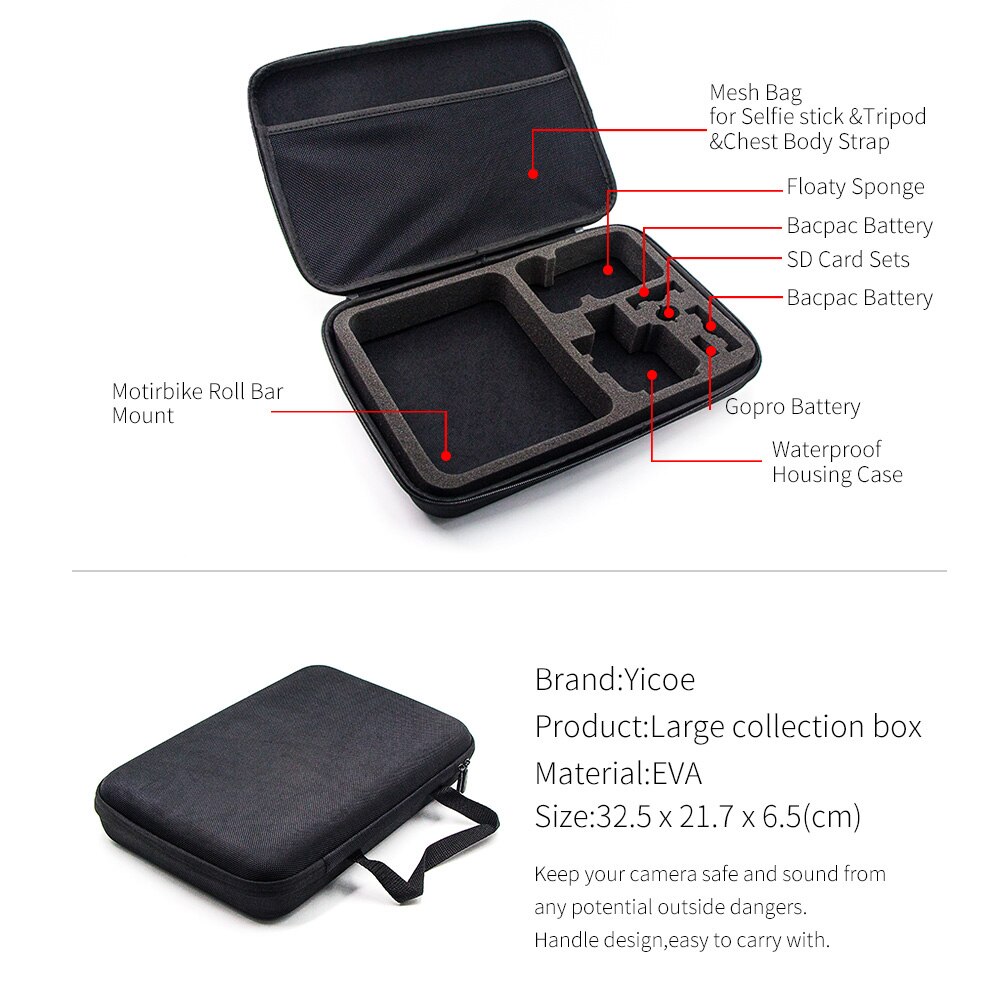 Fästen för gopro tillbehör set för go pro hero 7 svart 6 5 kit 3 -vägs selfie stick för eken  h9r h8r /  för xiaomi yi eva fodral