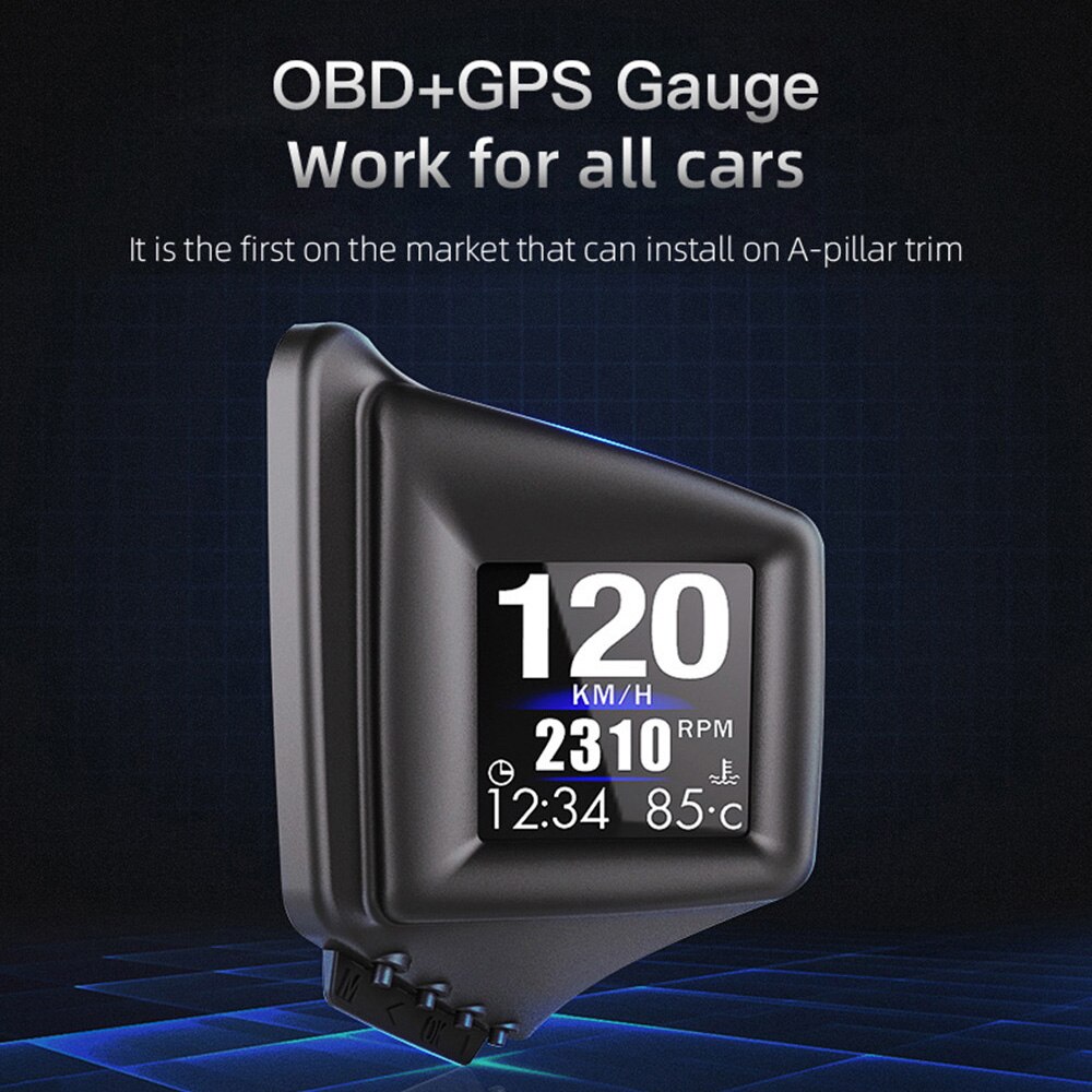 HD Display 2 Way Install Car HUD Speedometer Acclope Obd2 + GPS Smart Gauge car monitor