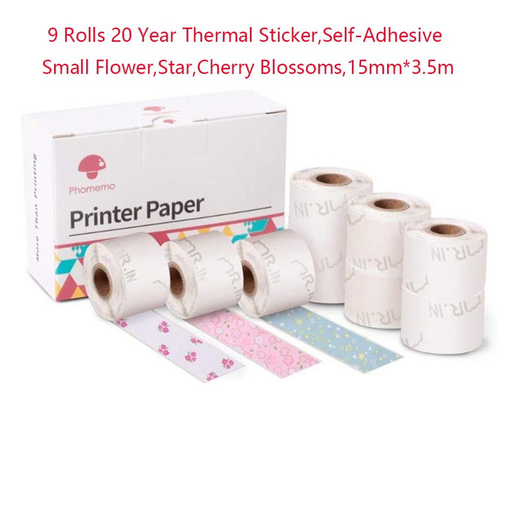Phomemo Sticker Papier 9 Rolls Voor M02S M02 Pro Printer Naam Sticker 15Mm * 3.5M Zelfklevende foto Papers Samoprzylepny Voor Telefoon: 9 Rolls Mix 3