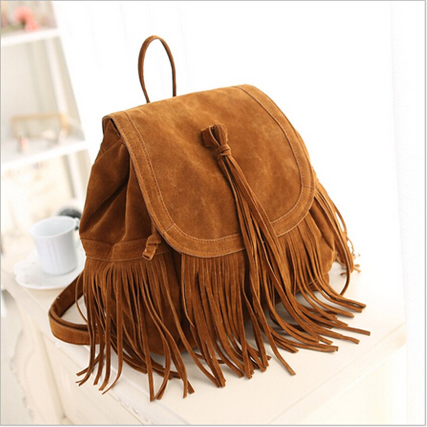 DIDABEAR Women Tassel Backpacks Girls Vintage Suede Shoulder School Bags Travel Backbags Mochilas Sac A Dos