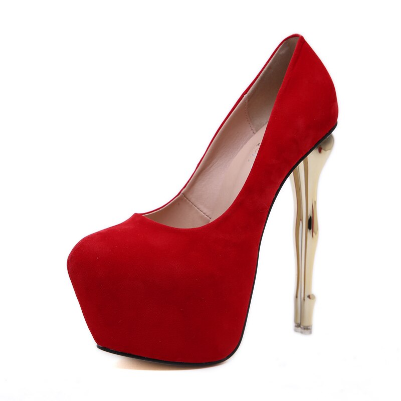 16cm Heel Ladies Pumps Red High Heel Shoes Strange Heel Platform Shoes Women Shoes Pumps Black Round Toe High Heels: red / 7
