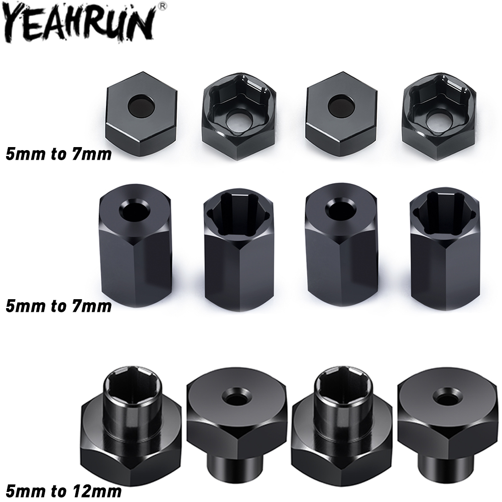 YEAHRUN 4 Uds. Adaptadores de cubo hexagonal de rueda de aluminio de 5mm a 7mm/5mm a 12mm conversión para WPL D12 2WD 1/10 piezas de mejora de camión RC