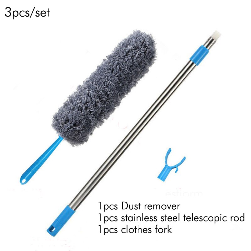 Espanador extensível de microfibra, removedor antiestático dobrável da poeira, escova da limpeza da vassoura & da janela, ferramentas da limpeza da poeira do agregado familiar: 3pcs set