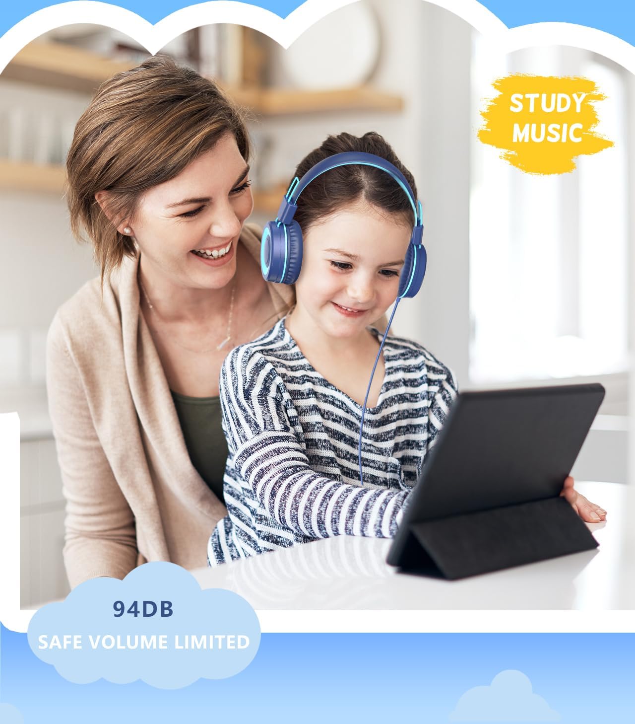 Upgrade USB Type C Kids Headphone for School, 94dB Safe Volume Limited, HD Stereo Sound, Foldable Lightweight On-Ear Headphones