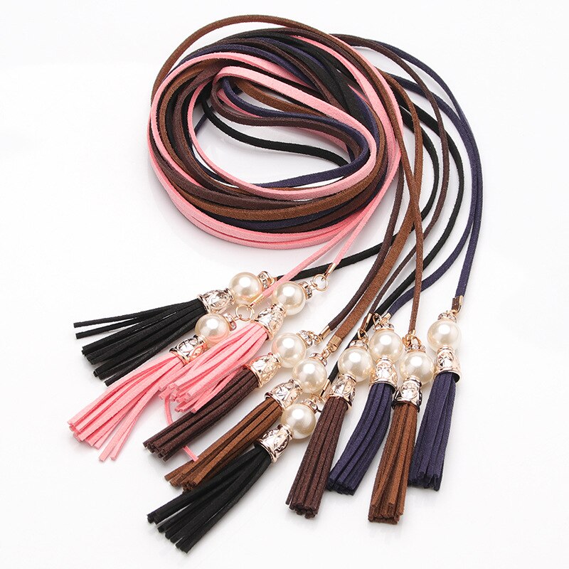 Nuevos cinturones de mujer, cadena de cintura estrecha con borla a la , cinturón para vestido, accesorios decorados con nudos