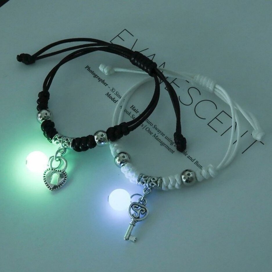 Lot de 2 Bracelets lumineux lune étoile, corde ajustable, à la , pour Couple, Bracelets assortis pour amis, bijoux d'amour: 9