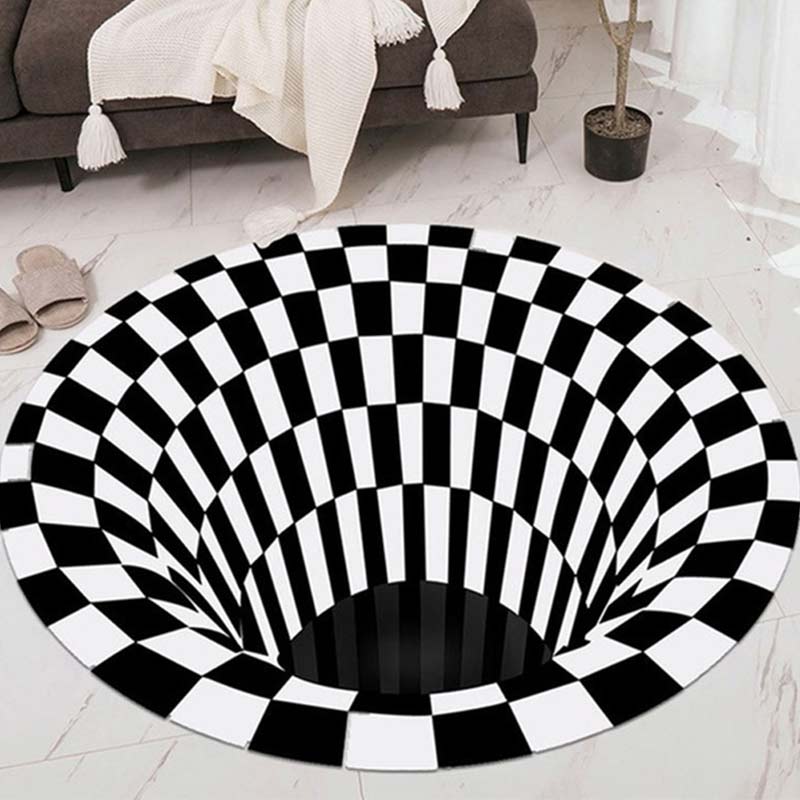 3D Trap Vortex Illusion Rug Rounded Carpets Bottomless Hole Carpet Black White Round Rug Room Bedroom Floor Mats CARPE