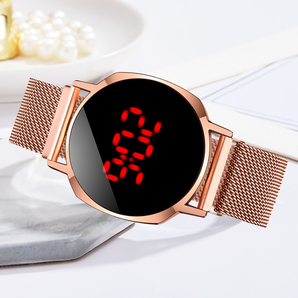 Luxe Digitale Armband Horloges Voor Vrouwen Rose Goud Magnetische Jurk Quartz Klok Dames Jurk Business Polshorloge