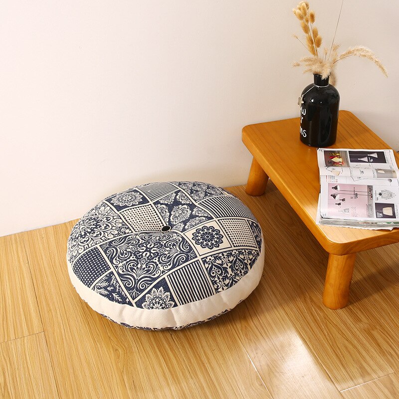 Japan Floral Cushion Seat Coccyx Orthopedic Pad Round Hassock Ethnic Futon Pouf Thickened Floor Mat Chair Back Cushions 50/60cm: 4 / 55cm