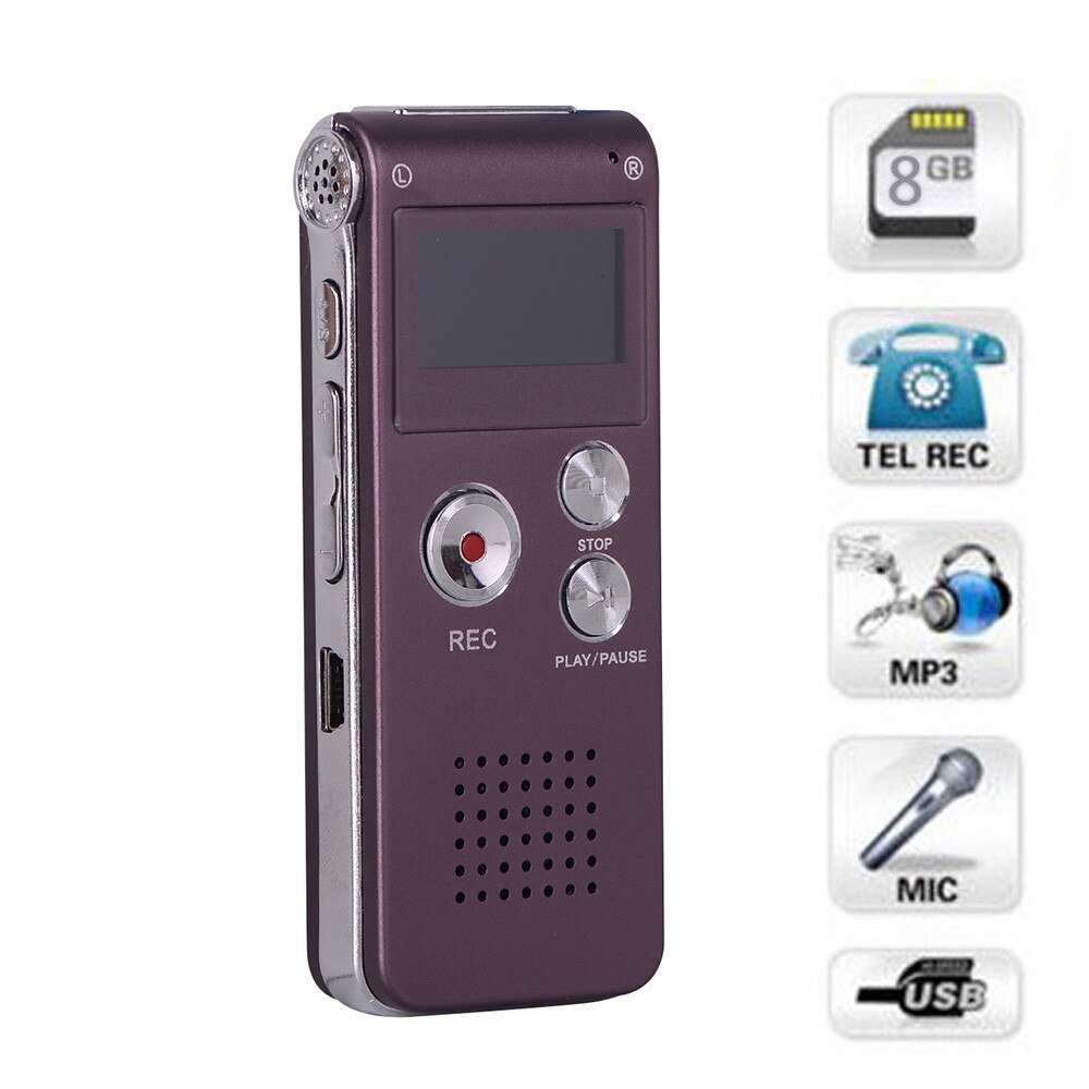Moderno reproductor MP3 dictáfono con grabadora de voz y sonido DIGITAL, de acero, recargable, 8GB