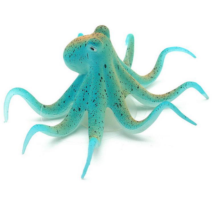 Fluorescent Artificial Aquarium Octopus Silicone Fish Decoration Glowing Fish Tank Octopus Ornament with Suction Cup: green